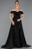Robe de Soirée Longue Perlé Noir ABU6329