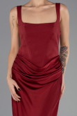 Robe de Soirée Longue Satin Rouge Bordeaux ABU6649