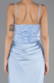 Robe de Soirée Longue Satin Bleu clair ABU6649