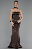 Robe de Soirée Longue Satin Brun ABU6655