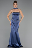 Robe de Soirée Longue Satin Bleu Marine ABU6655
