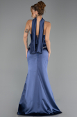 Robe de Soirée Longue Satin Bleu Marine ABU6655