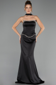 Robe de Soirée Longue Satin Noir ABU6655