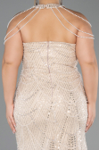 Robe De Soirée Grande Taille Longue Perlé Beige ABU6632