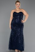 Robe De Soirée Grande Taille Longue Perlé Bleu Marine ABU6632