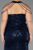Robe De Soirée Grande Taille Longue Perlé Bleu Marine ABU6632