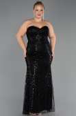 Robe De Soirée Grande Taille Longue Perlé Noir ABU6632