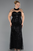 Robe De Soirée Grande Taille Longue Perlé Noir ABU6632