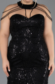 Robe De Soirée Grande Taille Longue Perlé Noir ABU6632
