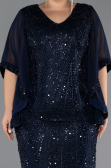 Robe De Invitation Grande Taille Midi Perlé Bleu Marine ABK2693