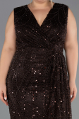 Robe De Invitation Grande Taille Midi Perlé Brun ABK2698