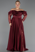 Robe Grande Taille Satin Longue Rouge Bordeaux ABU5261