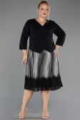 Robe De Invitation Grande Taille Midi Mousseline Noir ABK2694