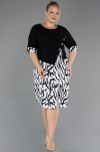 Robe De Invitation Grande Taille Midi Mousseline Noir-Blanc ABK2695