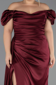 Robe De Soirée Grande Taille Satin Longue Rouge Bordeaux ABU1626