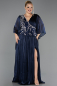 Robe De Soirée Grande Taille Longue Mousseline Bleu Marine ABU6619