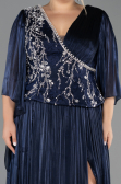 Robe De Soirée Grande Taille Longue Mousseline Bleu Marine ABU6619