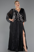 Robe De Soirée Grande Taille Longue Mousseline Noir ABU6619