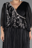 Robe De Soirée Grande Taille Longue Mousseline Noir ABU6619