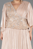 Robe De Soirée Grande Taille Longue Mousseline Beige ABU6619