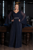 Robe de Soirée Grande Taille Longue Pierreux Bleu Marine ABU6653