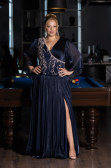 Robe De Soirée Grande Taille Longue Mousseline Bleu Marine ABU6619