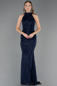 Robe de Soirée Longue Dantelle Bleu Marine ABU6084