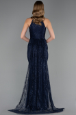 Robe de Soirée Longue Dantelle Bleu Marine ABU6084