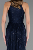 Robe de Soirée Longue Dantelle Bleu Marine ABU6084