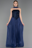 Robe de Soirée Longue Mousseline Bleu Marine ABU6533