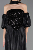 Robe de Soirée Longue Mousseline Noir ABU6533