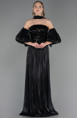 Robe de Soirée Longue Mousseline Noir ABU6533