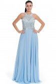 Uzun Mavi Abiye Elbise F2722