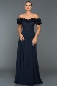 Uzun Lacivert Çiçekli Abiye Elbise F2832