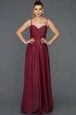 Bordo Simli Uzun Abiye Elbise AB3434