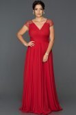 Kırmızı V Yaka Tüllü Büyük Beden Abiye AB2608