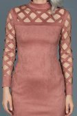 Pudra Lazer Kesim Süet Elbise ABK257