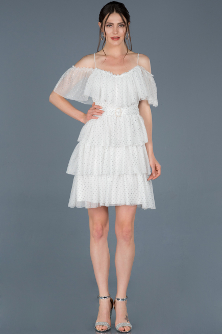 Robe de Soirée Courte Blanc ABK413