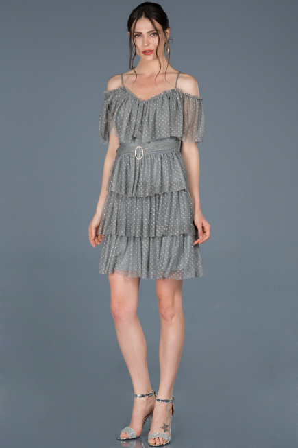 Robe de Soirée Courte Gris ABK413