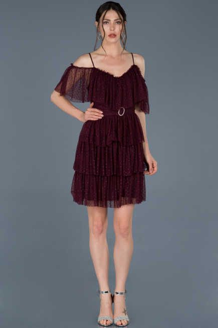 Robe de Soirée Courte Prune ABK413