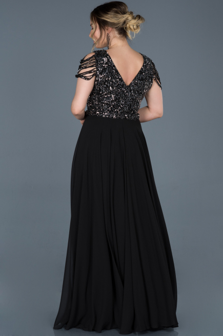 Robe de Soirée Grande Taille Longue Noir-Argent ABU828