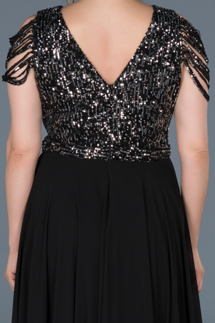 Robe de Soirée Grande Taille Longue Noir-Argent ABU828