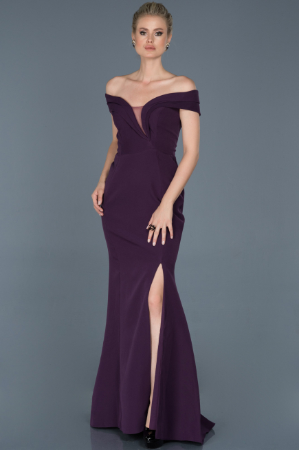 Robe de Soirée Longue Violet Foncé ABU870