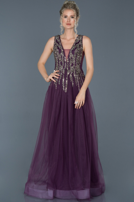Robe de Soirée Longue Pierreux Violet ABU878