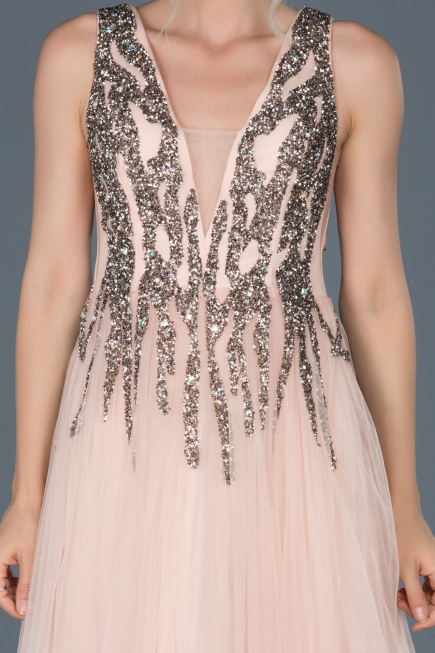 Robe de Soirée Longue Pierreux Poudre ABU878