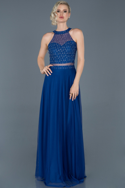 Robe de Fiançaille Longue Bleu Saxe ABU766