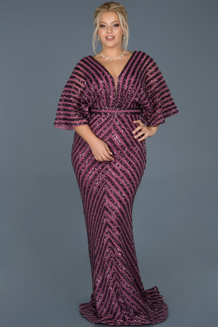 Robe de Soirée Grande Taille Longue Prune ABU900