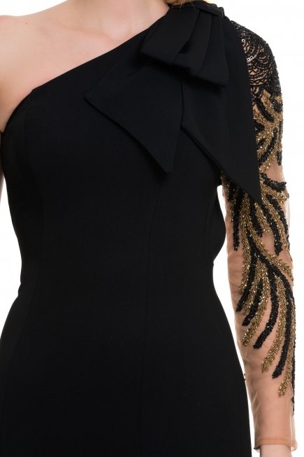 Uzun Siyah Abiye Elbise F2329