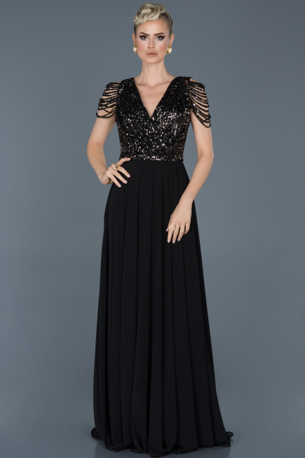 Robe de Cérémonie Longue Noir-Argent ABU932