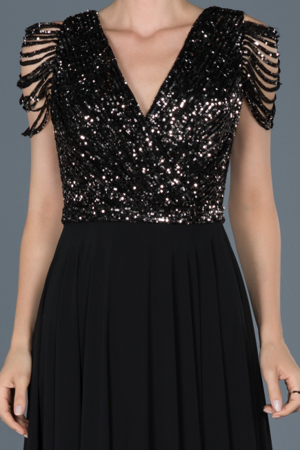 Robe de Cérémonie Longue Noir-Argent ABU932